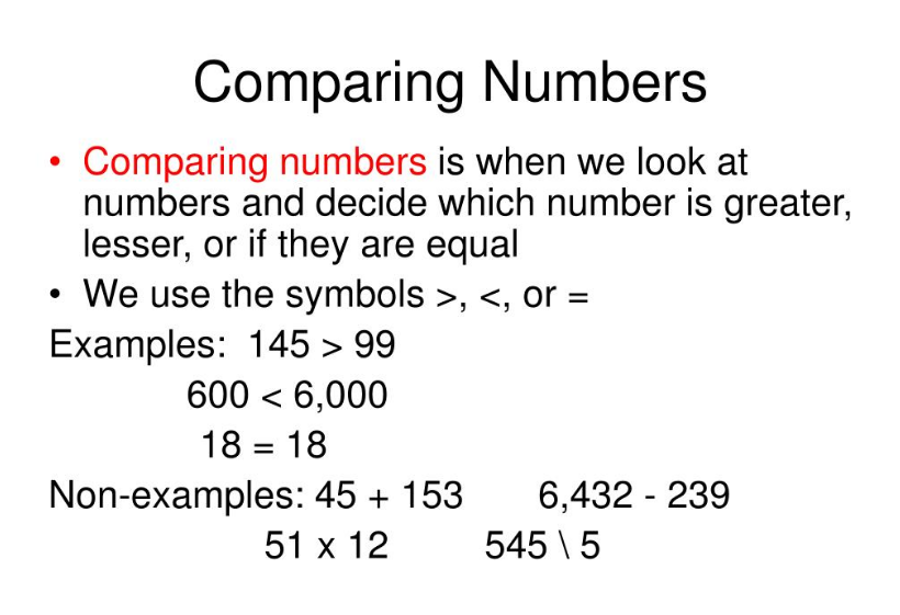 Comparing Numbers Symbols Examples Life Education Point